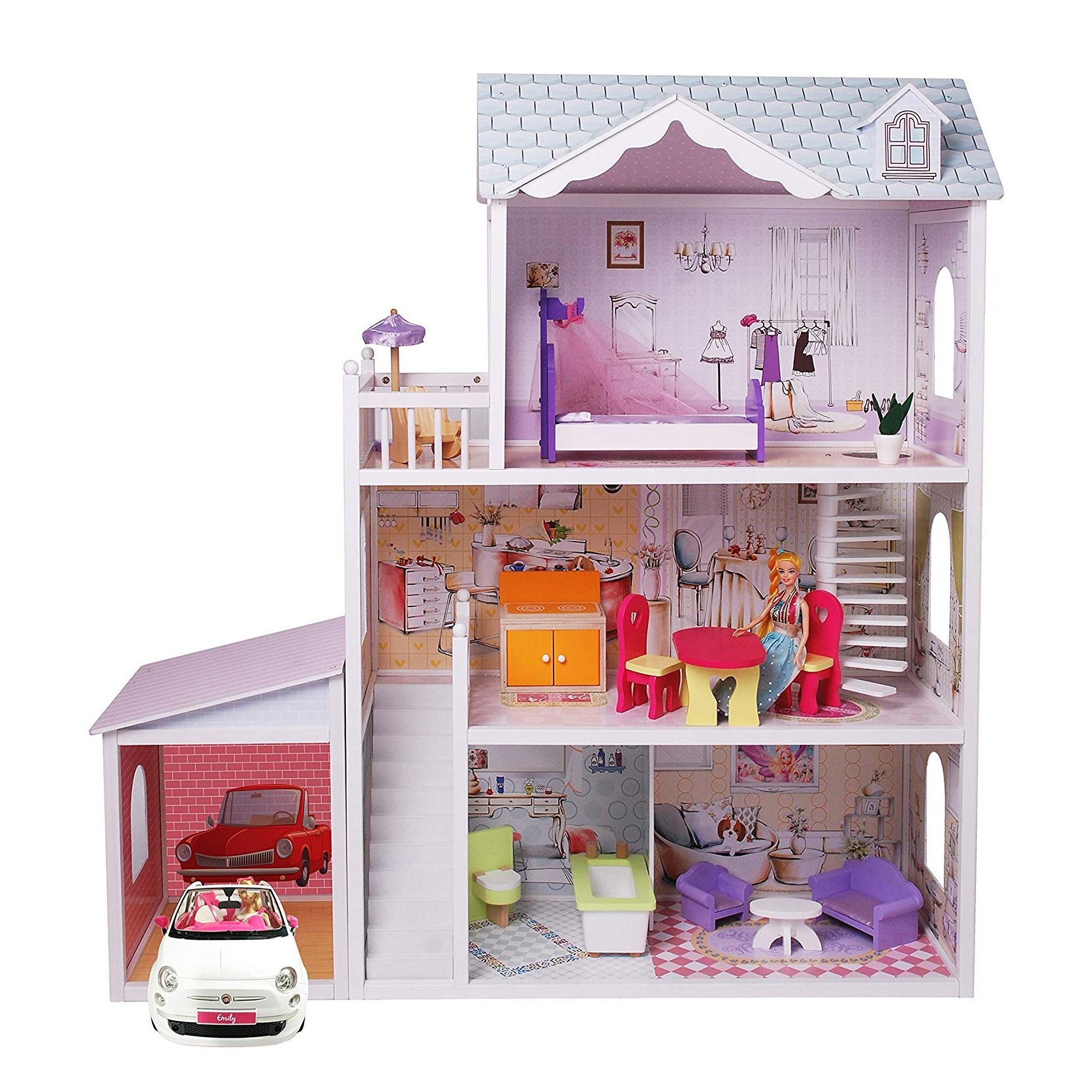 Poppenhuis met Garage Hout
